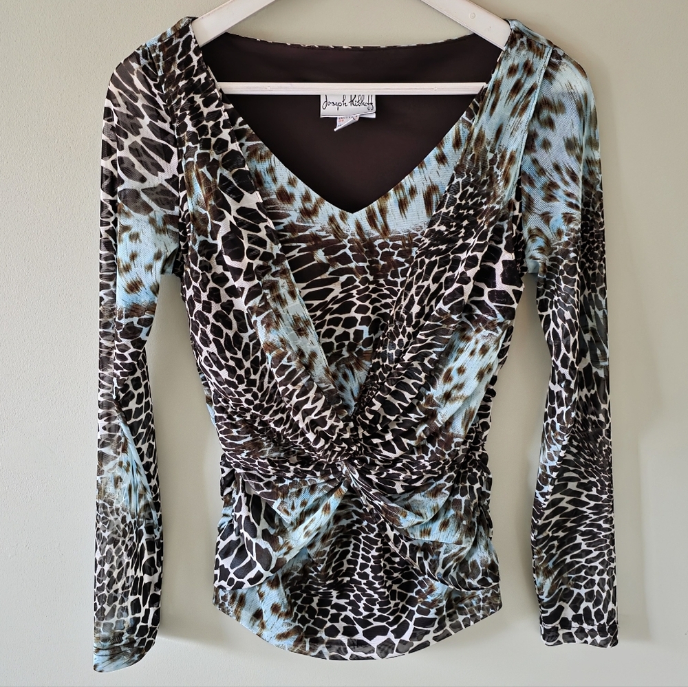 Joseph Ribkoff Leopard Print Top - Brown and Blue